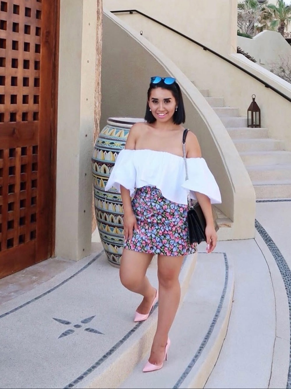 Zara Pink & Blue Floral Mini Skirt